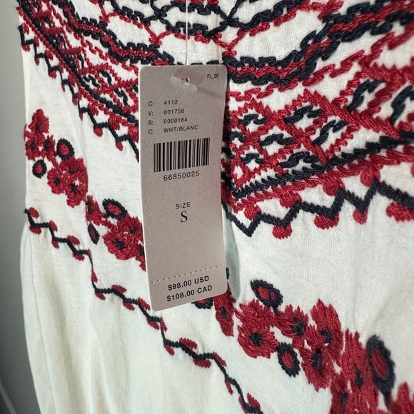 NWT Anthropologie Tiny Linni Smocked Embroidered Top Red White Blue Cotton Small - Picture 3 of 5